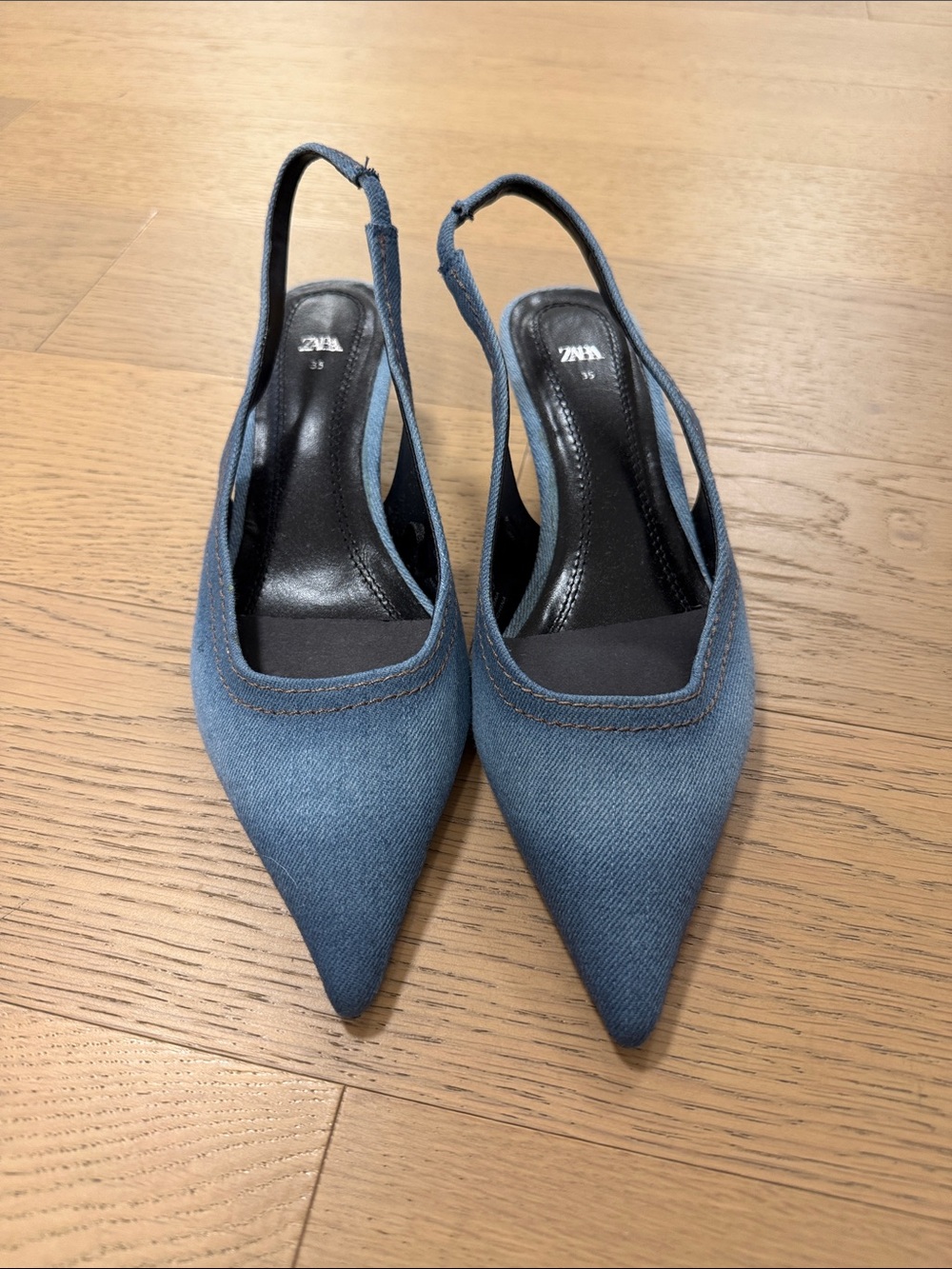 Zara Denim Blue Pointed Slingback Heels